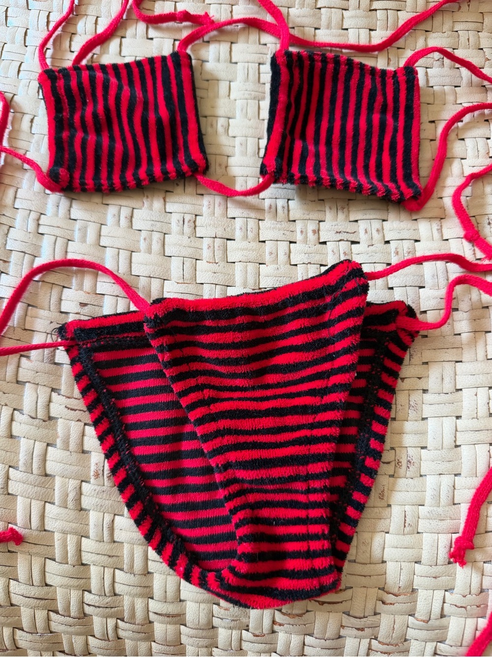 Red and Black Striped Bikini Set Pierre Cardin Girls 4T